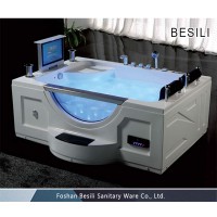 Best acrylic luxury TV massage jaccuzi bathtub rectangle whirlpool bathtub for two person B277A