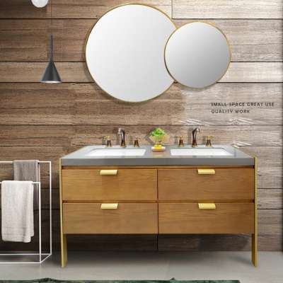 Foshan Factory round mirror double ceramic basin solid wood cabinet Floor Mounted bathroom cabinet bathroom vanities bathroom fu